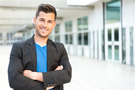 Man Crossed Arms Smiling Businessman Stock Photo Image Of Stairs