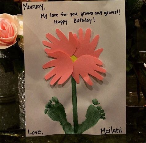 Hand Print Flower For Mothers Day Happy Birthday Crafts Grandma