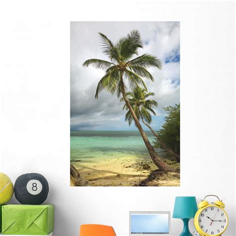 Tropical Beach With Palm Wall Mural By Wallmonkeys Peel And Stick Graphic In H X In W