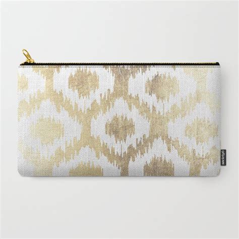 Modern White Hand Drawn Ikat Pattern Faux Gold Carry All Pouch Travel