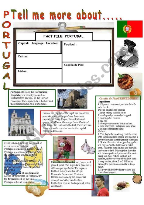Tell Me More Aboutportugal Esl Worksheet By Donapeter