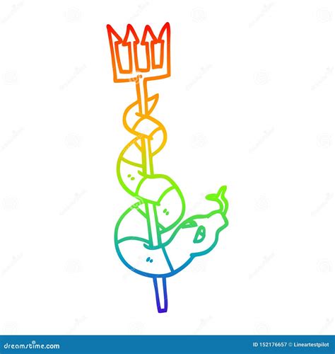 A Creative Rainbow Gradient Line Drawing Cartoon Serpent On Devils Fork