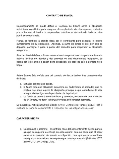 Contrato De Fianza Pdf Fianza Instituciones Sociales