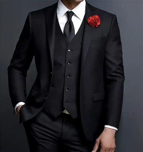 Black Wedding Suits For Men Slim Fit Formal Party Groom Tuxedo Prom Blazer 3 Pieces Costume