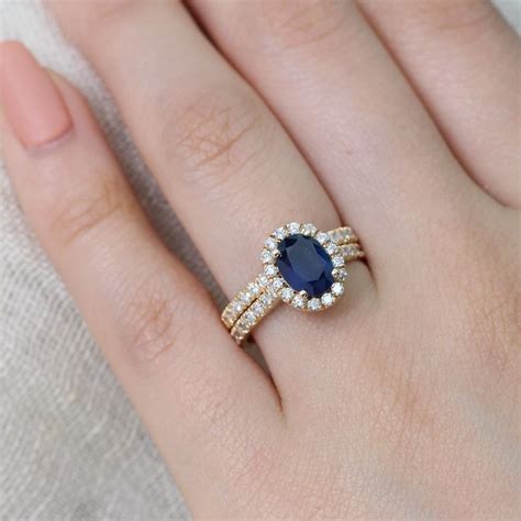 Bridal Set Natural Sapphire Engagement Ring Diamond Wedding Etsy