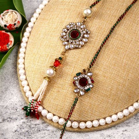 Beautiful Kundan Bhaiya Bhabhi Rakhi Gift Send Rakhi Gifts Online