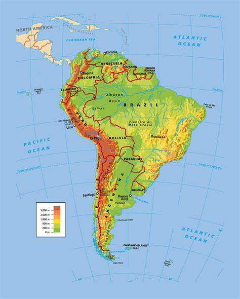 Latin America Map Physical Features Map