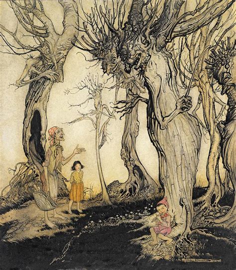 The Trees And The Axe From Aesops Drawing By Arthur Rackham