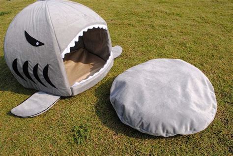 Mandg House Cat Bed Cave Grey Shark Pet House With Removable Bed Cushion