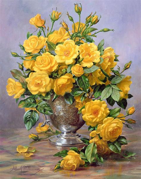 Bright Smile Roses In A Silver Vase By Albert Williams Como Pintar