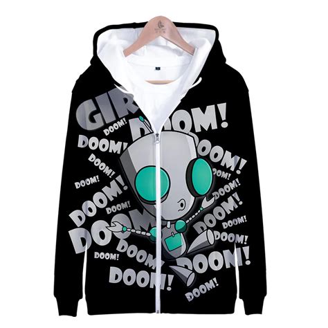 Anime Invader Zim 3d Print Zip Up Hoodies Women Men Harajuku Sweatshirt Invader Zim Gir Cosplay