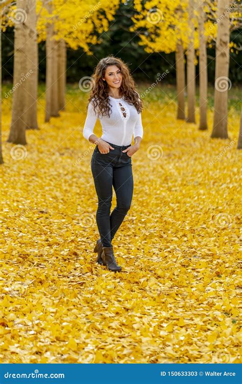 Brunette Model In Fall Foliage Stock Image Image Of Elegance Forest 150633303