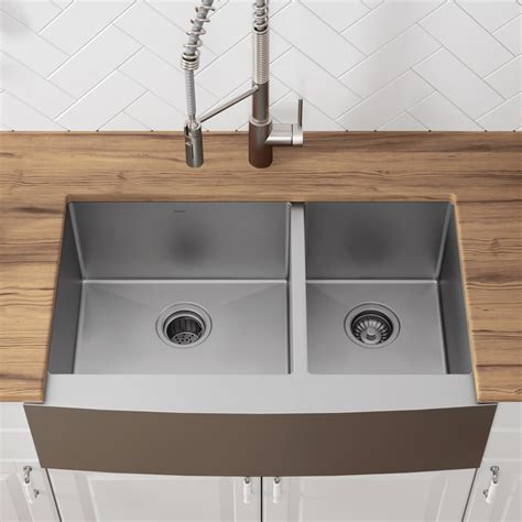 Four sides and bottom of handmade sinks by gray coating, to prevent condensation, keep the cabinet dry and clean. Kraus KHF20336 36 Inch Farmhouse 60/40 Double Bowl Kitchen ...