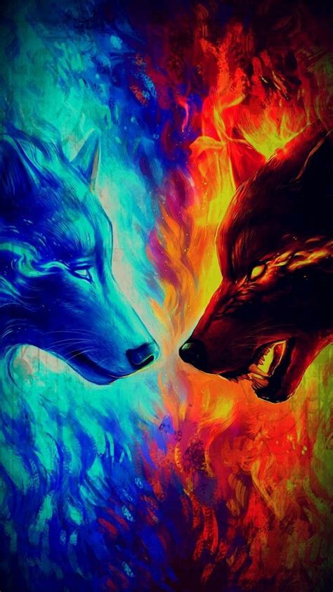 Fire Vs Ice Wolf Wolf Wallpaper Wolf Artwork Mythical Creatures Art