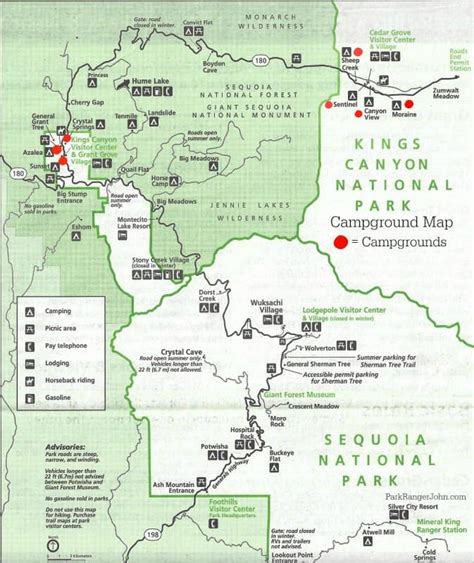 Sequoia National Park Camping Map State Coastal Towns Map
