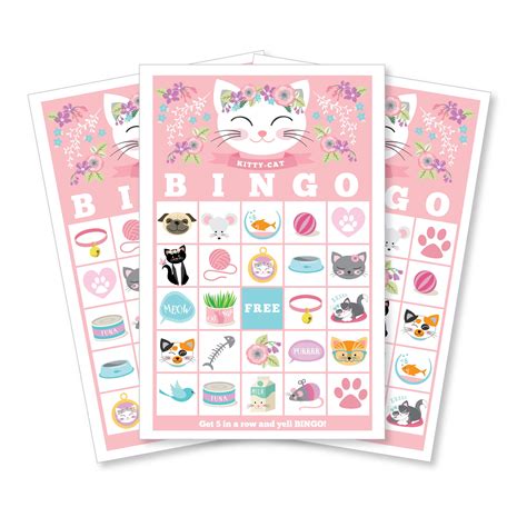 Cat Kitten Bingo Game 30 Different Bingo Cards Cat Party Game Pink