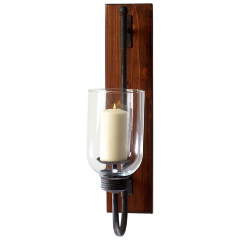 Large Wall Candle Holder Sconce Rustic Metal Glass Wood 25
