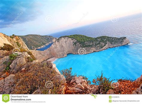 Navagio Beach On Zakynthos Island At Sunset Greece Stock Image Image