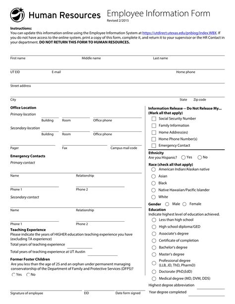 Employee Information Form Employee Information Form Template Riset