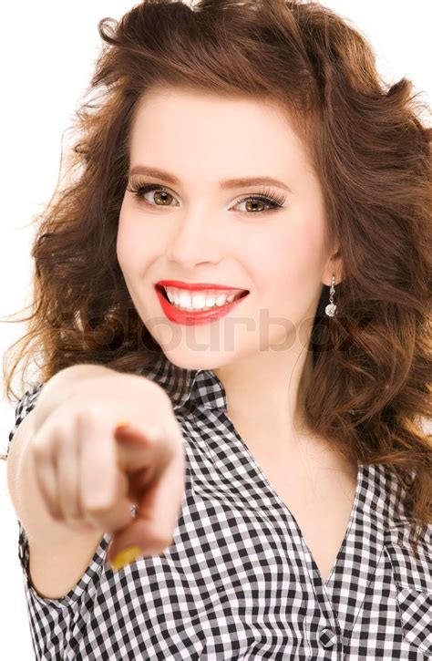 Picture Of Attractive Woman Pointing Her Finger Stock Image Colourbox