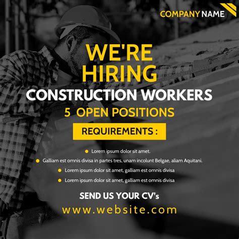 Copy Of Construction Workers Hiring Instagram Post Postermywall