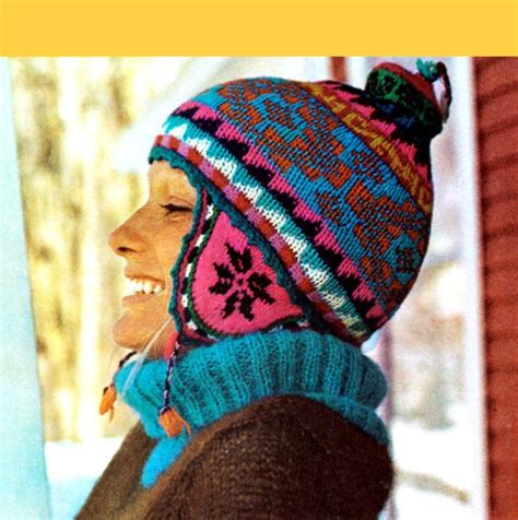 Peruvian Knitted Hat Pattern Knitting Pattern 1970s Boho Ear Flap