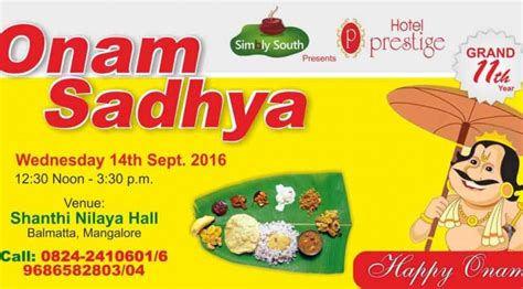 1000 listeners will get a chance to join the . Onam Sadhya 2016 - 14 Sep 2016 - Shanthi Nilaya Hall ...