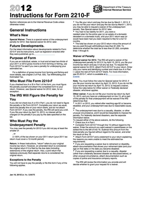 Instructions For Form 2210 F Underpayment Of Estimated Tax By Farmers