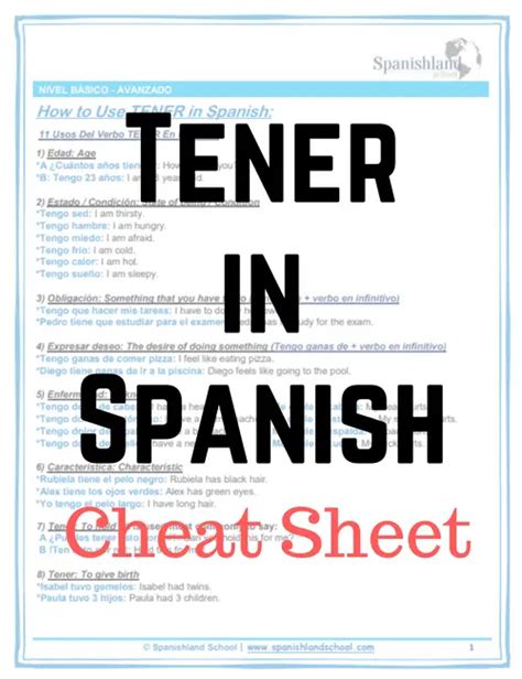 Tener In Spanish Cheat Sheet Pdf