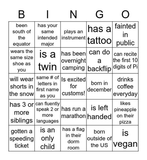 Get To Know Your Hall Bingo Card