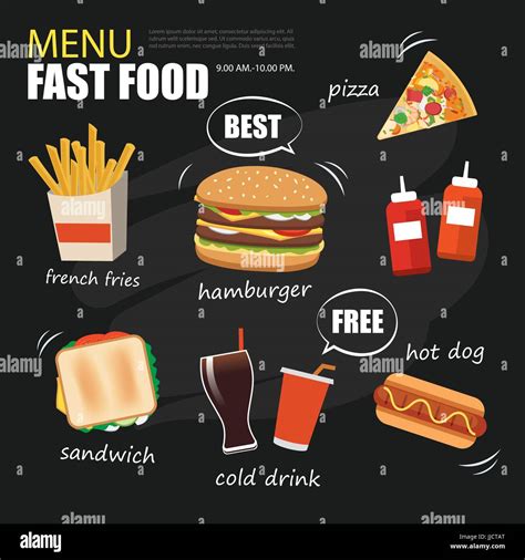 Fast Food Menu On Chalkboard Background Flat Design Stock Vector Image