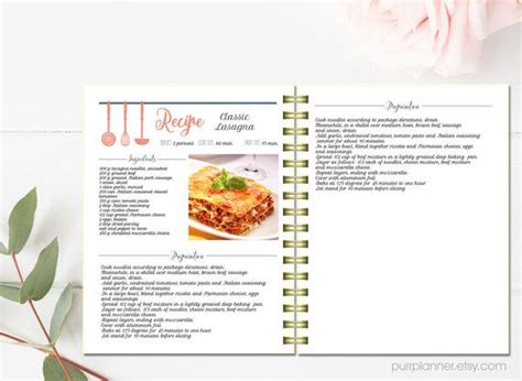 editable cook book recipe template recipe pages pattern