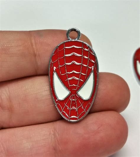 4 Pieces Marvel Comic Series Spider Man Charm Pendant Flat Oval Red