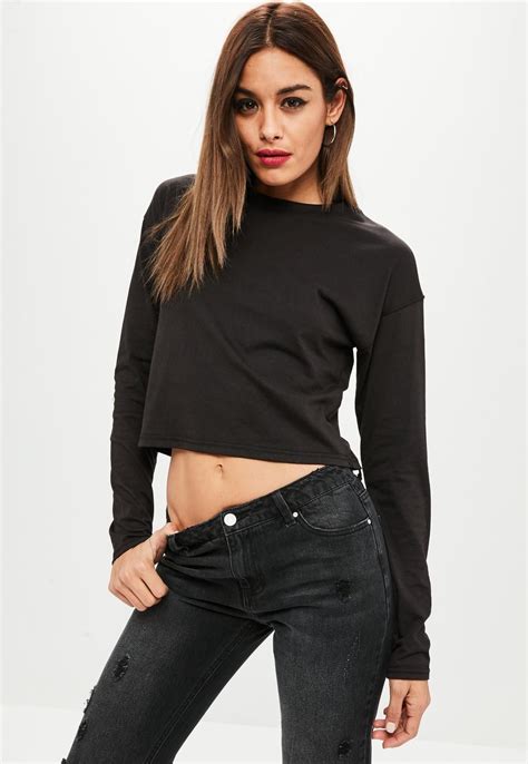 missguided black long sleeve boxy crop top boxy crop top tops crop tops