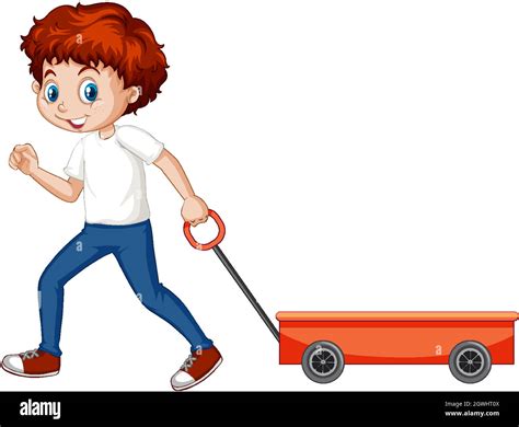 Boy Pulling Wagon Cart On White Background Stock Vector Image And Art Alamy