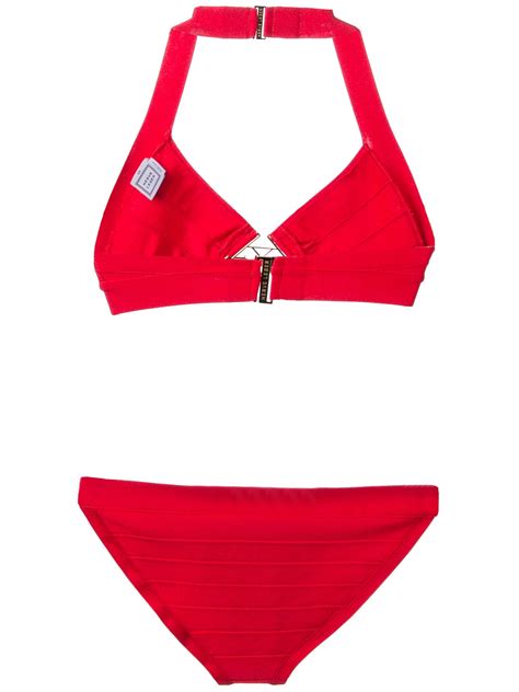 Hervé Léger Halterneck Bandage Bikini In Red Lyst