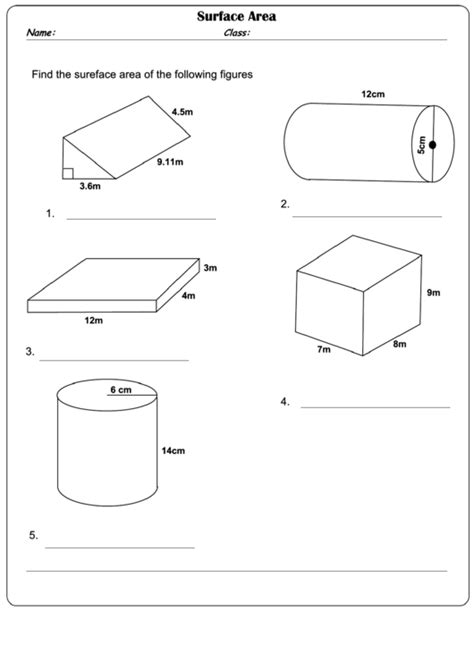 Surface Area Worksheets And Answers