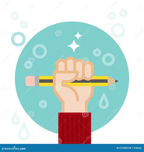 Hand Holding Pencil Creativity Concept Vector Illustration Flat