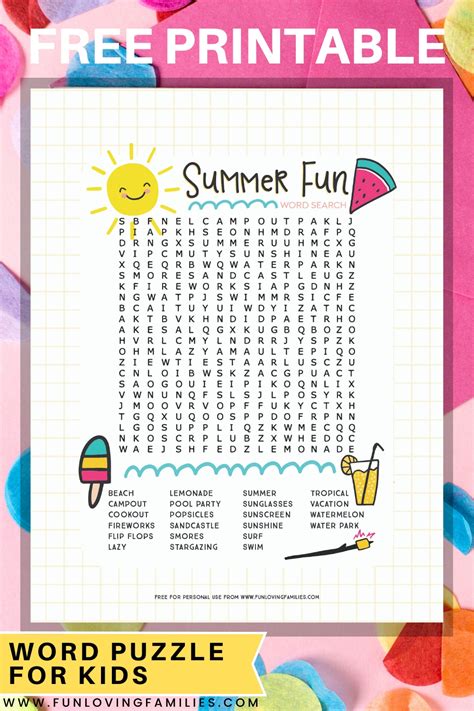 Summer Word Search Free Printable