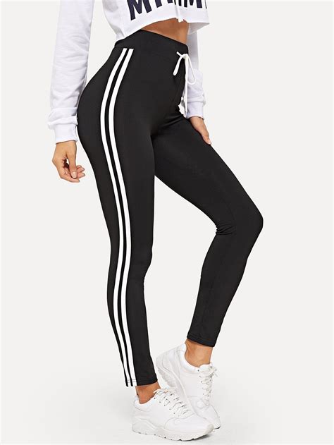 Varsity Tape Side Panel Drawstring Waist Leggings