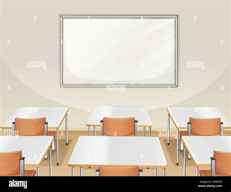 Illustration Of An Empty Classroom With White Board Tables And Chairs Stock Vector Image And Art