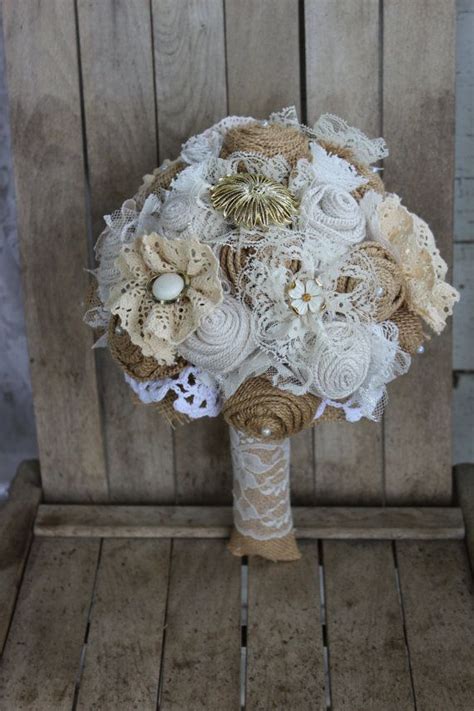 Rustic Glam Burlap Bridal Brooch Bouquet With Pearl And