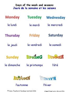 Days of the Week & Seasons in French Worksheets, Games, Activities ...