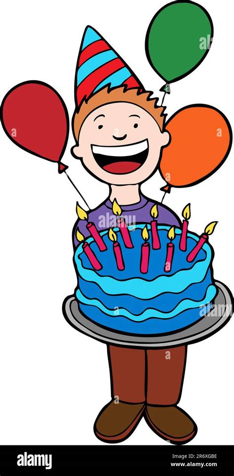 Child Celebrates His Birthday With A Party No Background Stock Vector
