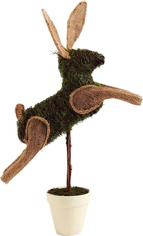 Leaping Rabbit Topiary Faux Plants And Trees Burlap Bunny Macrame