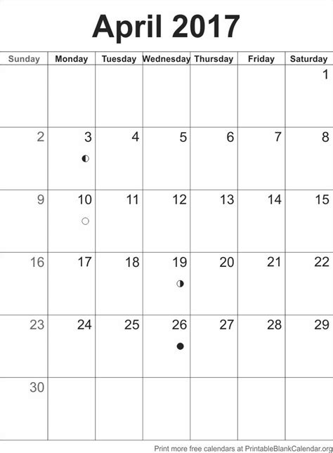 April 2017 Blank Calendar Template Printable Blank