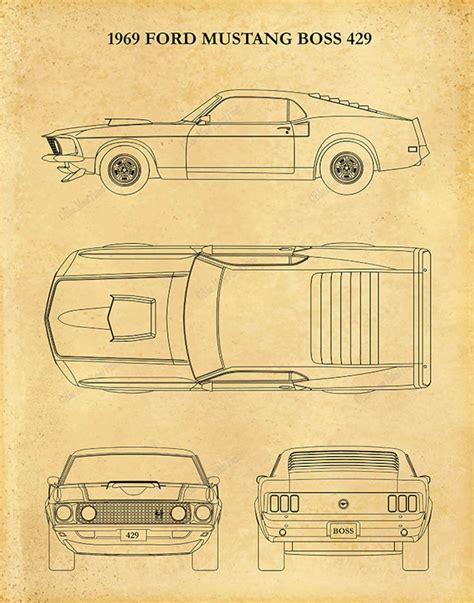 1969 Ford Mustang 429 Boss Poster Mustang Sports Car Poster Etsy