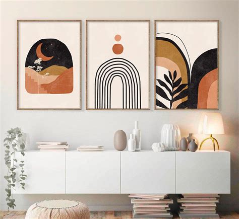 Mid Century Modern Wall Art Print Set Of 3 Neutral Abstract Etsy In