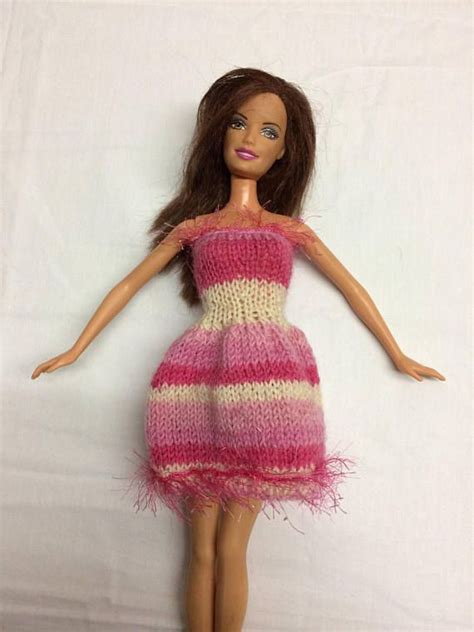 Pink Striped Sundress For Barbie Ooak Hand Knit Dress For Etsy