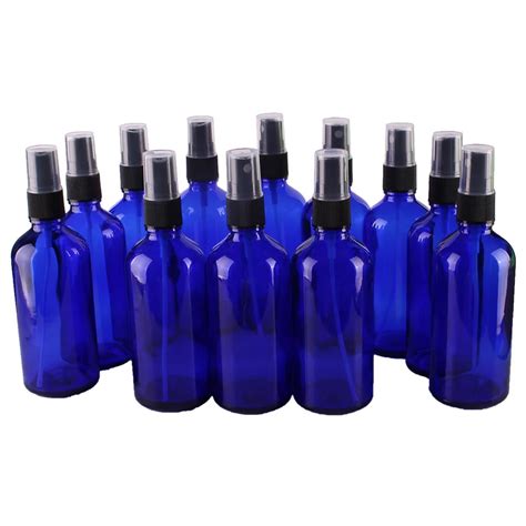 12pcs 100ml Cobalt Blue Glass Spray Bottle W Black Fine Mist Sprayer Essential Oil Bottles